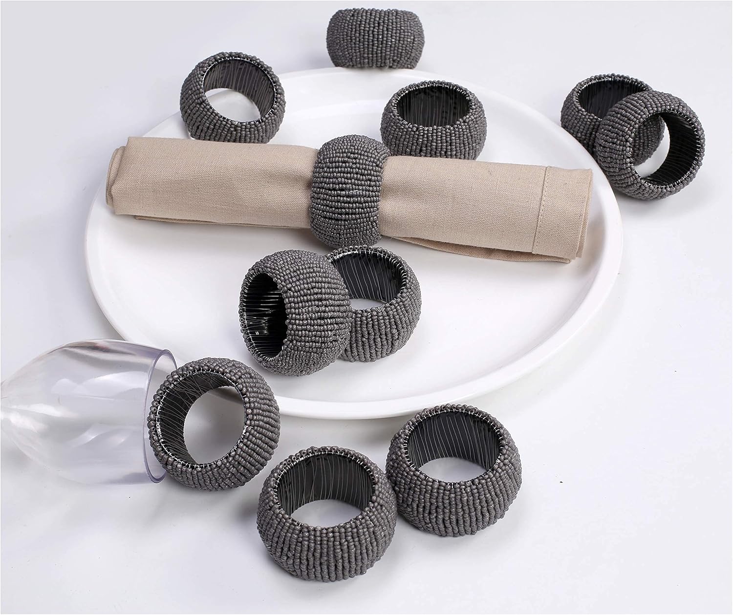 Frее Shірріng Ovеr $50 Handmade Beaded Napkin Rings Set of 12, Beaded Napkin Holders, 2 Inch, Hand Made by Skilled artisans - A Beautiful complement to Your Dinner Table décor - Charcoal