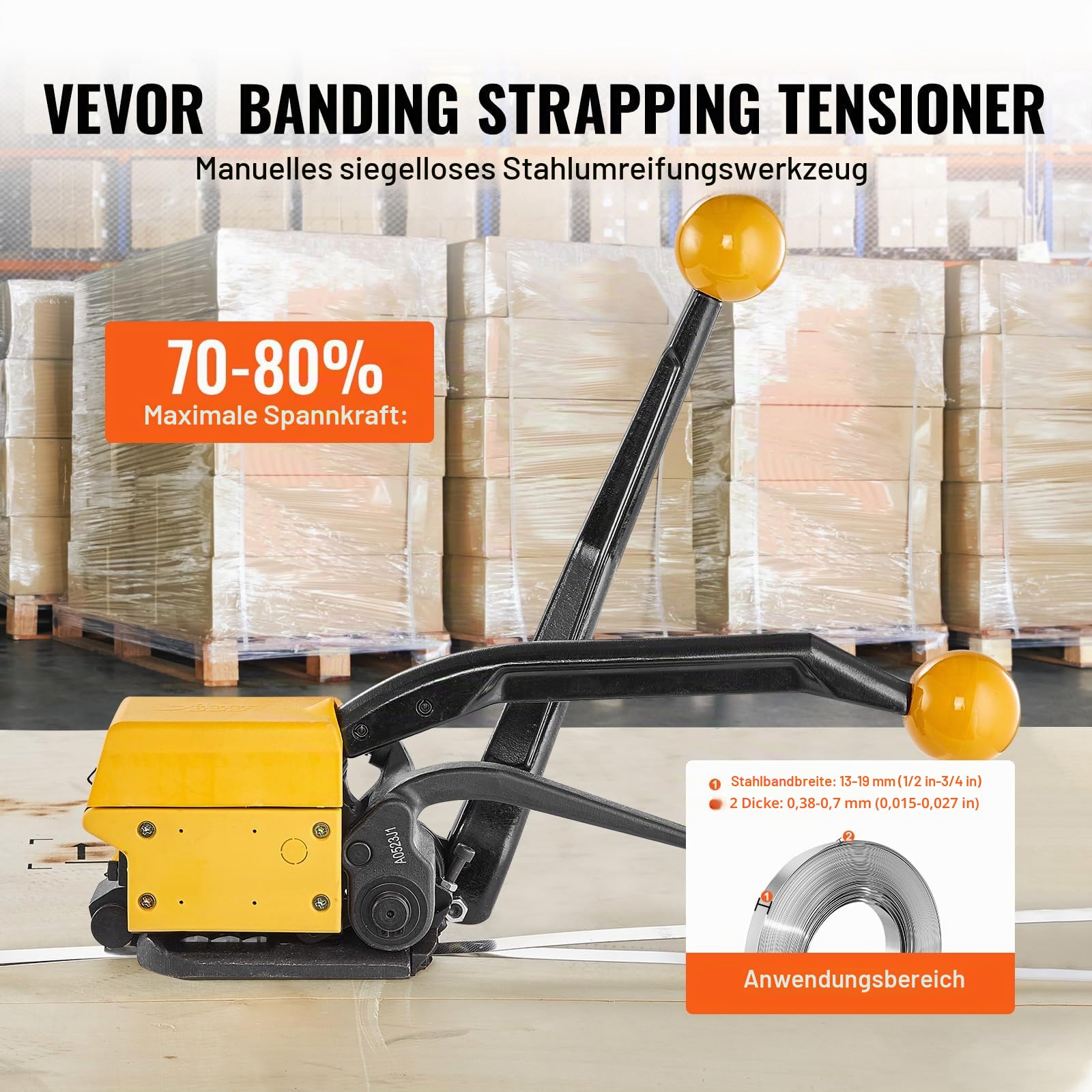 VEVOR Stahl-Umreifungsgerät 1/2"-3/4" Breite 3-in-1 Spanner Crimper Cutter manuelle Banderoliermaschine
