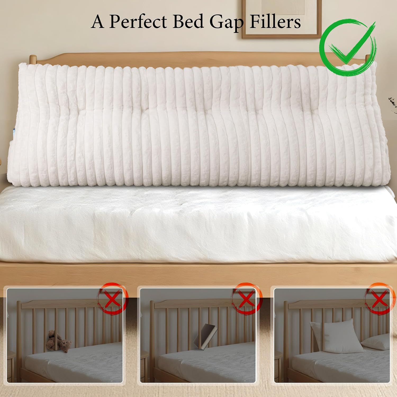 Headboard Pillow Queen, Triangular Wedge Pillow Headboard Queen, Cushion Headboards Reading Pillows, Backrest Pillows for Sitting in Bed or Working with Removable Cover, Beige