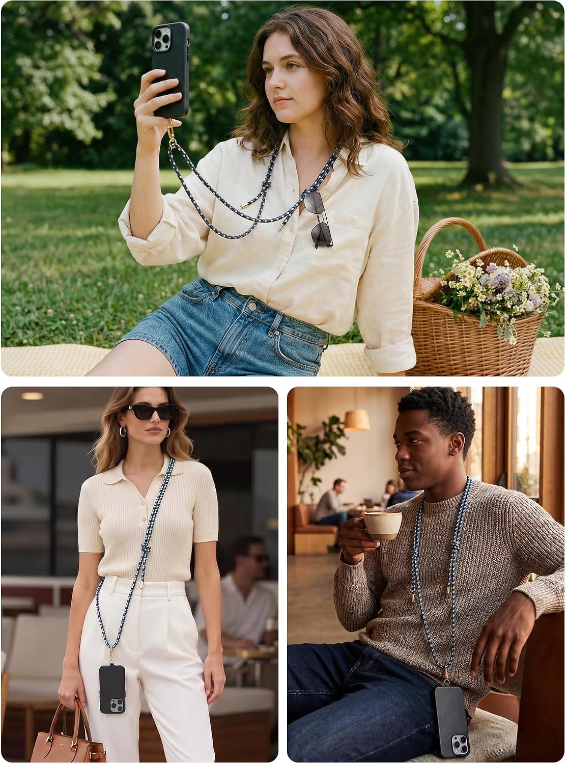 Phone Lanyard Crossbody–Woven Leather Adjustable Cell Phone Strap,Universal Neck Strap for iPhone/Samsung