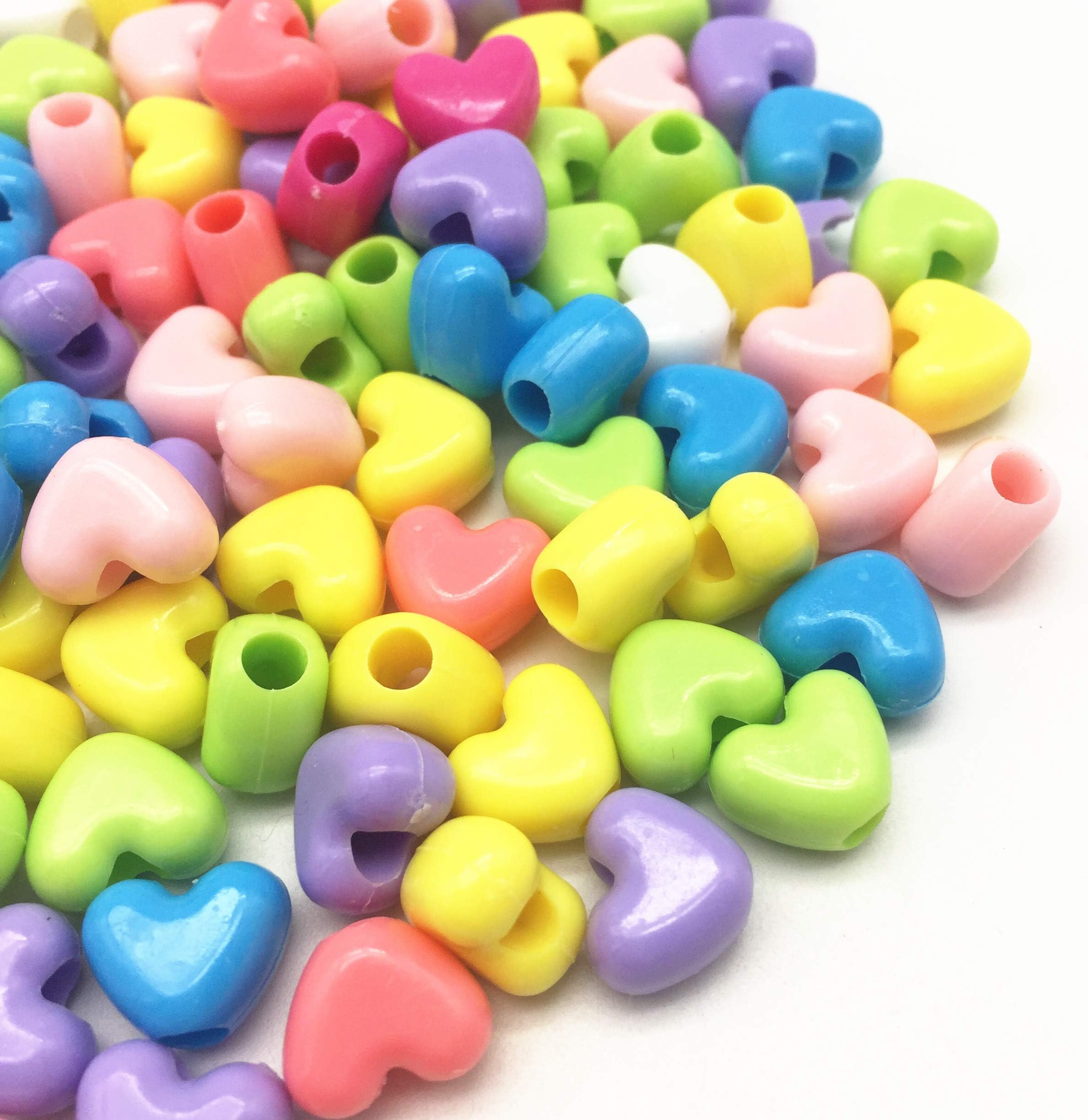 BeeSpring 10X12MM Mixed Heart Shape Pony Beads Plastic Spacer Craft Bead for Hair Braids Jewelry Making Pack of 150