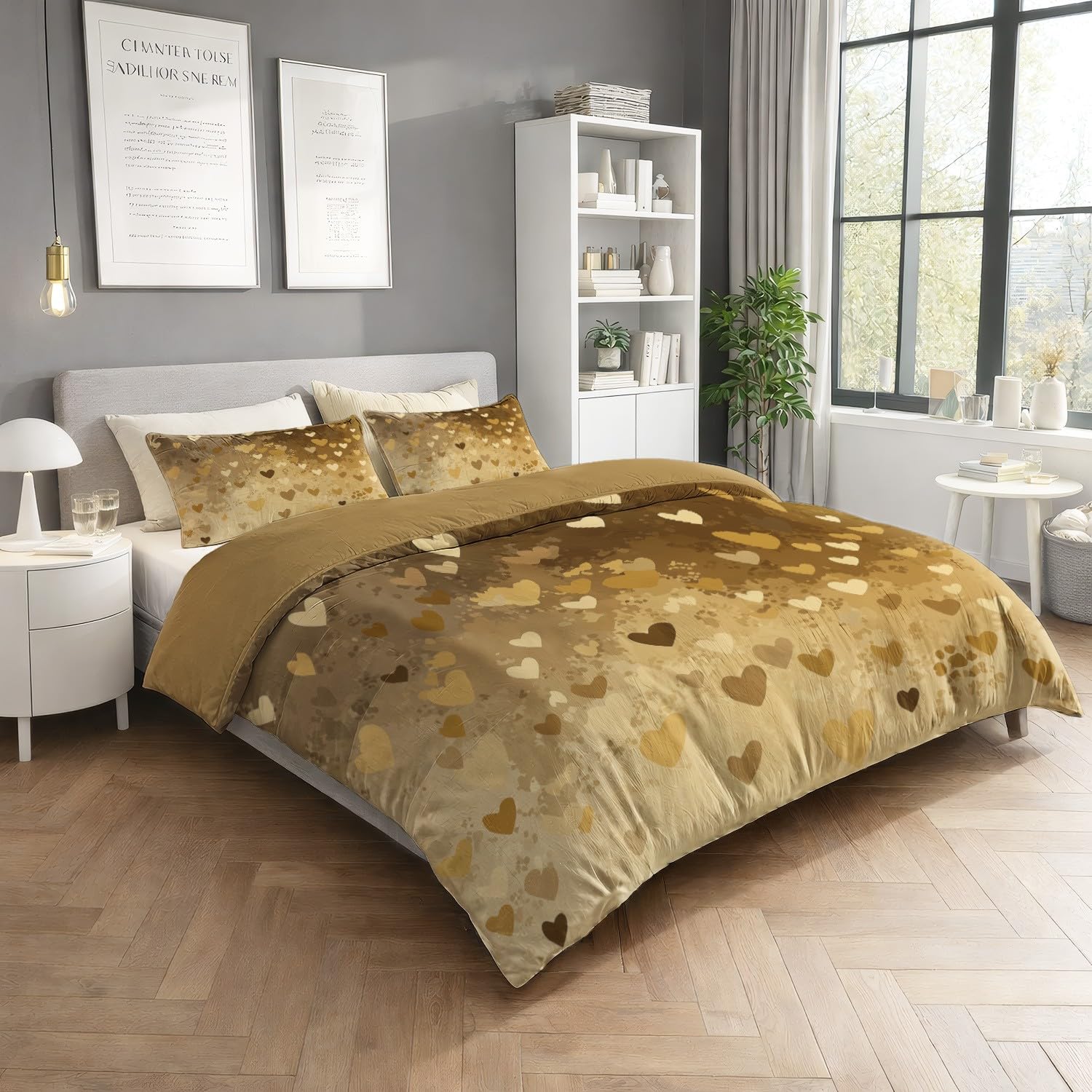 Générique Poszwa na kołdrę 160 x 200 cm - zestaw pościeli dla dorosłych z zamkiem błyskawicznym - trwała bezszwowa beżowa mikrofibra wystawne serce 1 osoba z poszewką na poduszkę 65 x 65 cm