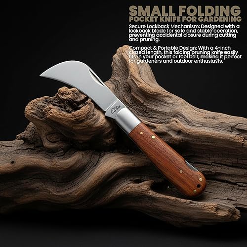 Miniatura 4 de Rite Edge Hawkbill Pruning Knife – 4” Folding Garden Knife with Stainless Steel Blade, Lockback Mechanism, and Wooden Handle – Ideal for Grafting,