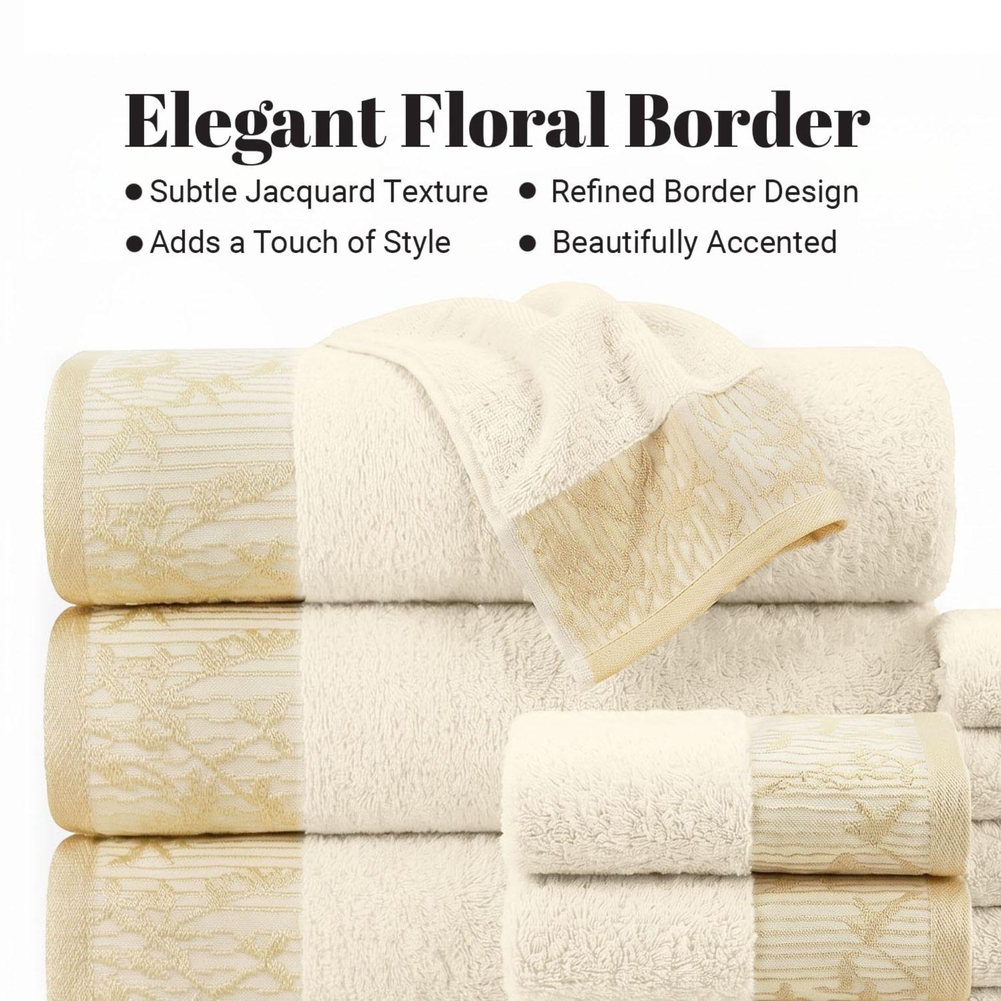 Superior Juego de toallas de algodón de 3 piezas, diseño floral jacquard Dobby, secado rápido, decoración de baño, spa, ducha, baño, incluye 1 baño, 1 toalla de mano, 1 toalla facial/toallita,