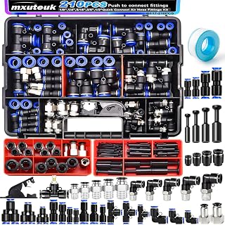 mxuteuk 210PCS Push-to-Connect Air Line Fittings Kit - 1/8" 1/4" 5/16" 3/8" 1/2" & 4/6/8/10mm OD Quick Release Pneumatic Connectors