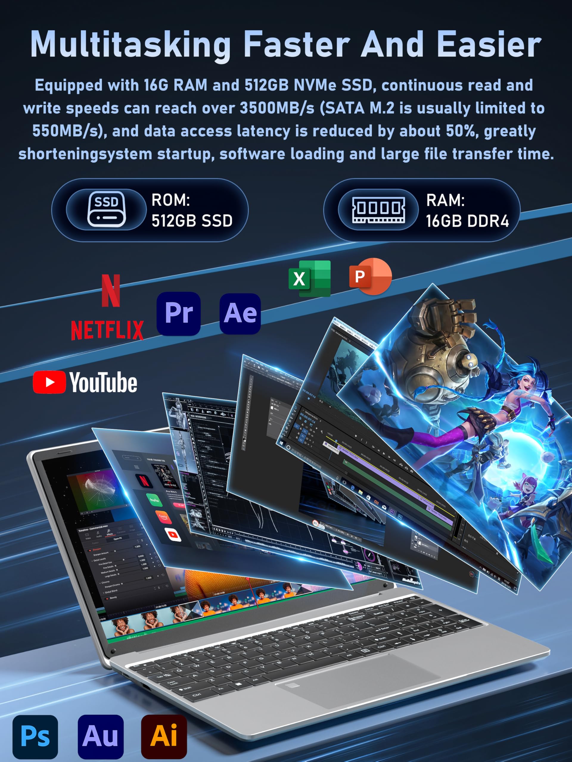 Amazon.com: ZWYING Laptop 15.6-inch 16GB DDR4 RAM 512GB NVMe SSD