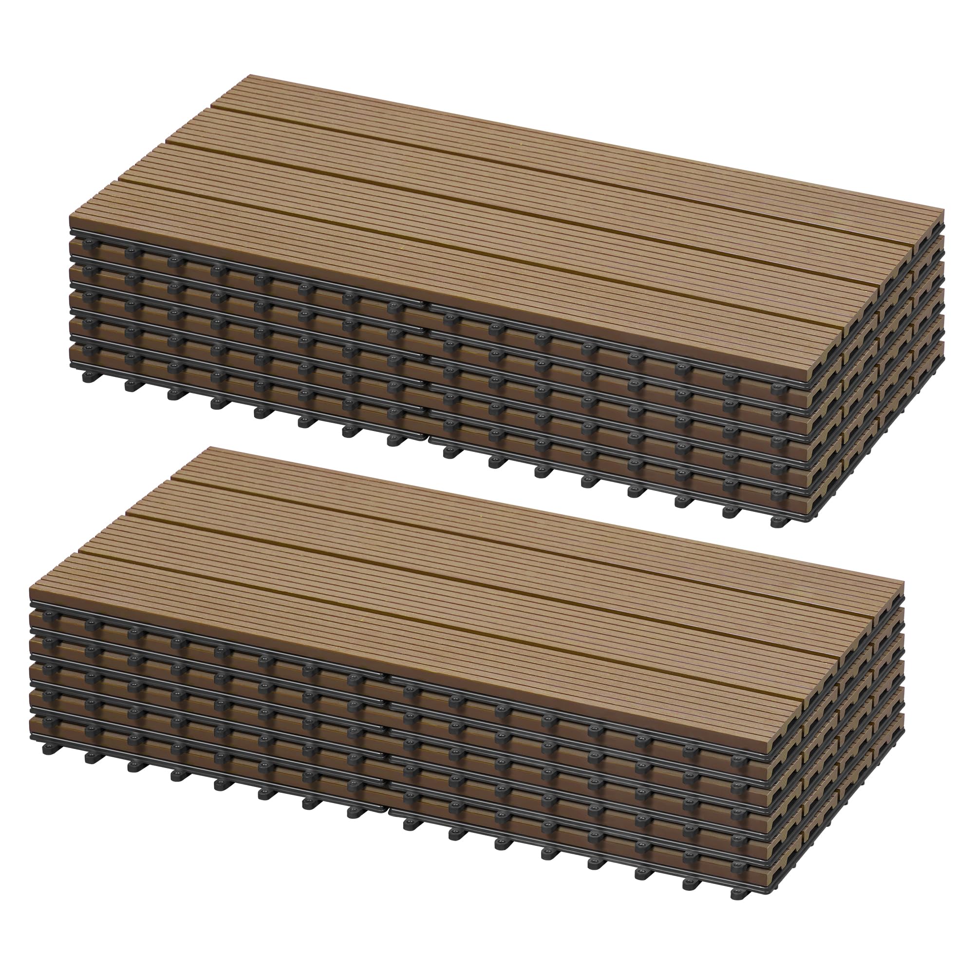 Laneetal Set di 12 Pavimento per Esterno, Pavimento WPC Incastro, per Giardino, Patio, Terrazza, Balcone, Pavimentazione Esterna 30x60 cm, Marrone Chiaro