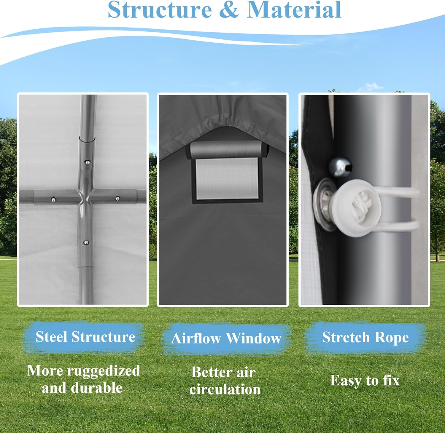 8x14 Ft Outdoor Storage Shelter, Heavy Duty Waterproof Portable Shed with Roll-up Zipper Door and Ventilated Windows for Motorcycle, Bike, Tools