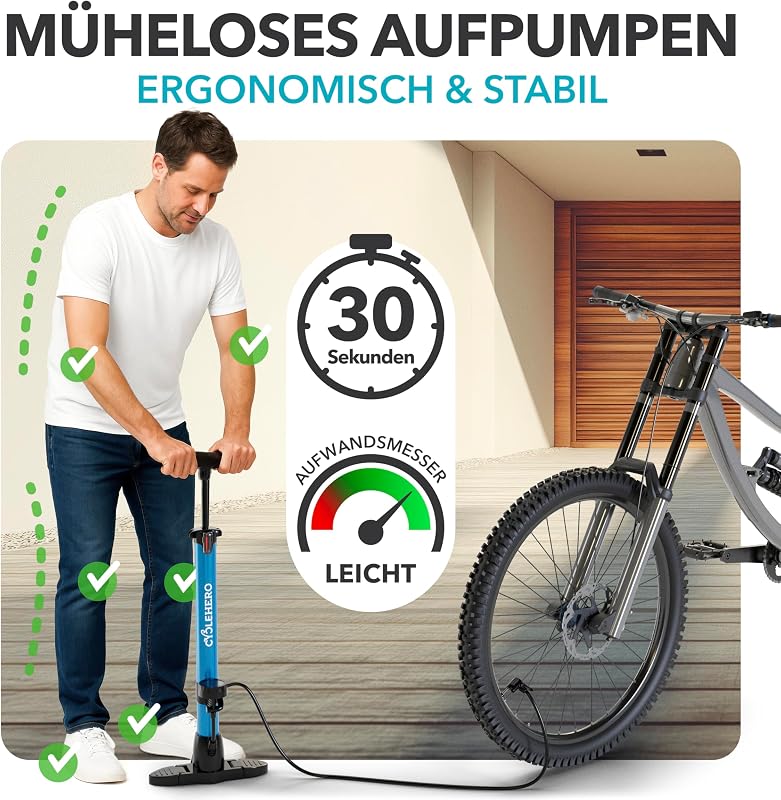 CYCLEHERO Kerékpár Pumpa Nyomásmérővel - Összes Szelep Típushoz