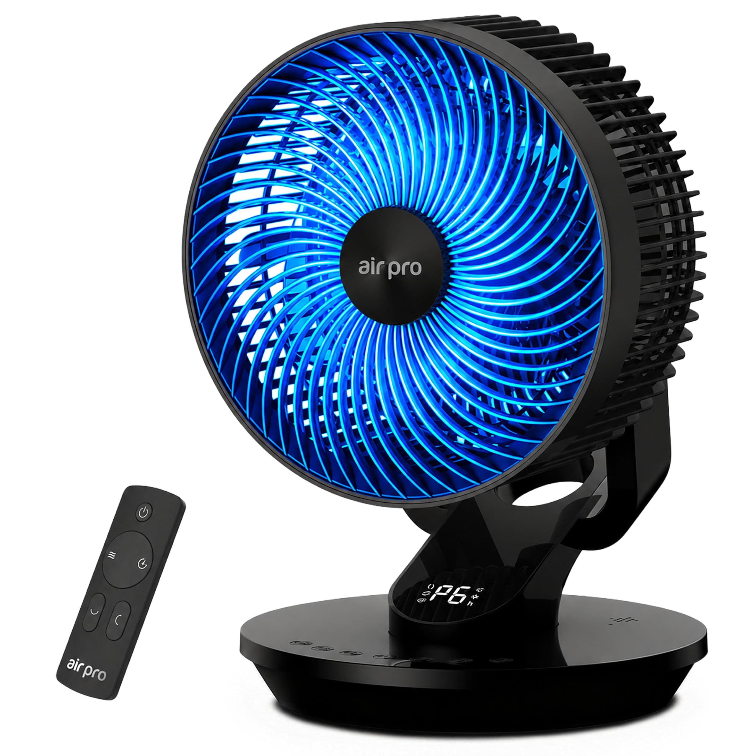 Air Pro 10" Desk Fan SmartVoice™ & Remote Control 3D Oscillation Fan 12 HR Timer, Quiet Copper Motor Air Cooling & Circulator Table Fan - Small Fan with 6 Speeds Mini Desktop Fan Office Home Bedroom