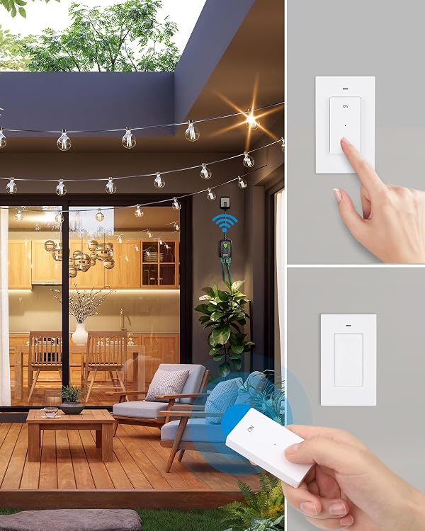 DEWENWILS Outdoor Wireless Remote Control Dual 3-Prong Outlet Weatherproof, Expandable Indoor Electrical Power Strip with Wall/Portable Light Switch, 15A, 7-inch Cord 100FT Range, ETL Listed by DEWENWILS - Used condition - Image 2