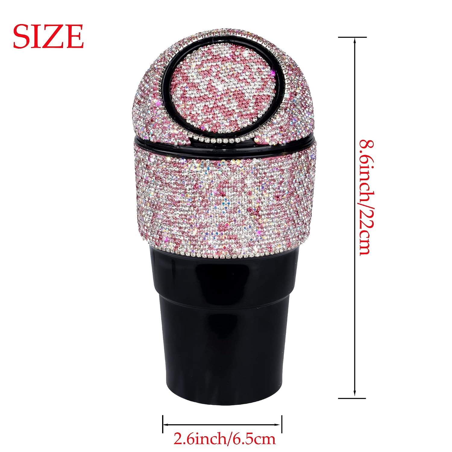 Aphbrada Bling Rhinestone Car Trash Can Bin Cute Pink Crystal Auto Garbage Can with Lid Small Mini Cup Holder Garbage Bin White Elephant Gift Car Interior Accessories for Automotive Home Office