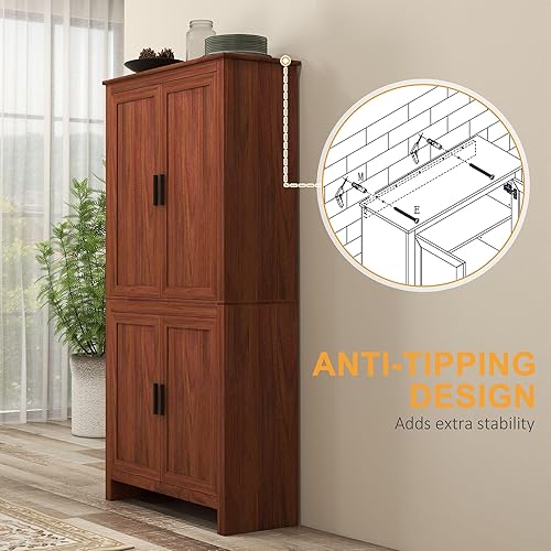 Miniatura 6 de HOMCOM Despensa de cocina de 4 puertas de 64 pulgadas, armario de almacenamiento independiente con 3 estantes ajustables para cocina, comedor o sala