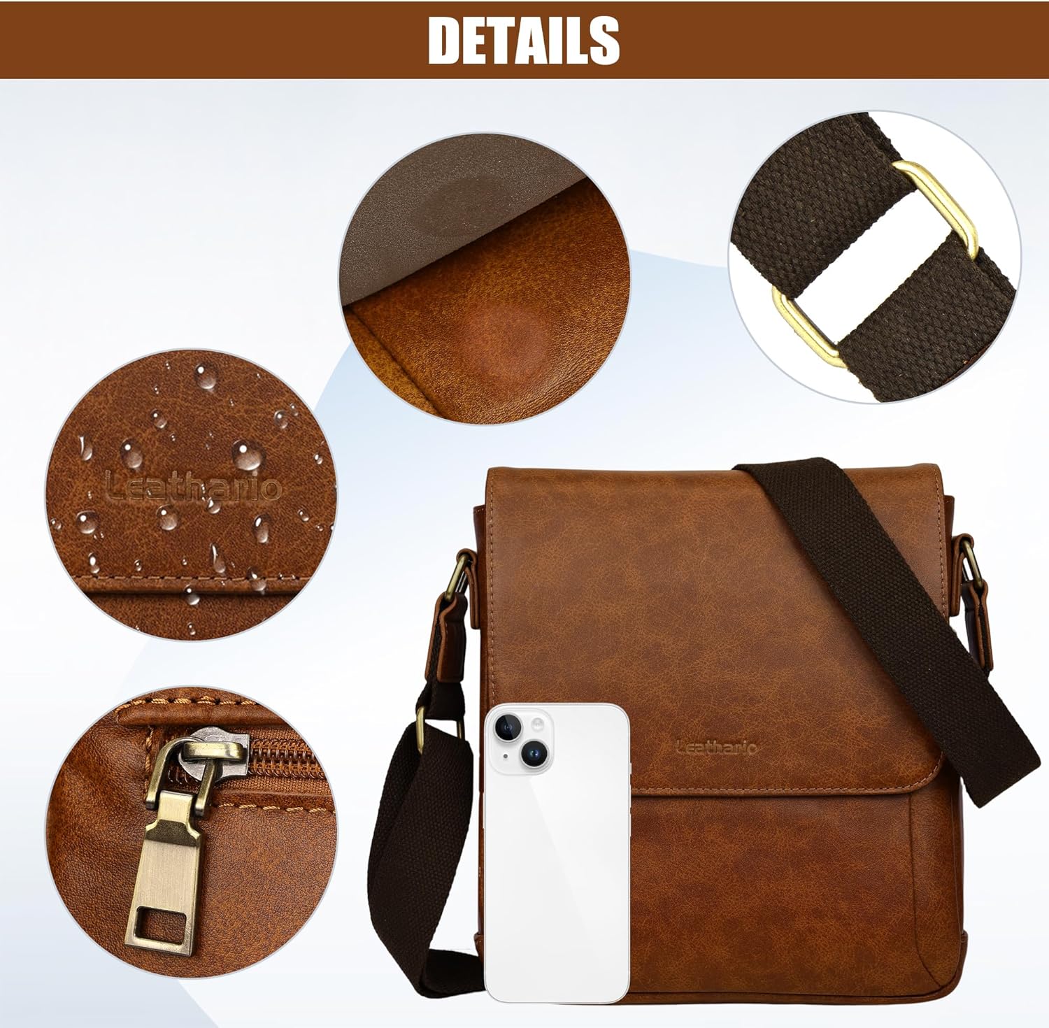 Leathario Crossbody Bag for Men Genuine Leather Small Messenger Shoulder Purse Side Vintage Satchel for Work Business Daily