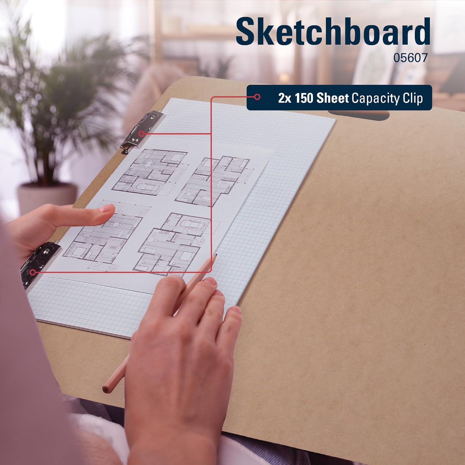 Saunders 05607 Recycled Hardboard Sketchboard - Brown, 23 in. x 26 in. Clipboard with Built-in Handle - Solid Drawing Board for Artists, Students, and Creatives