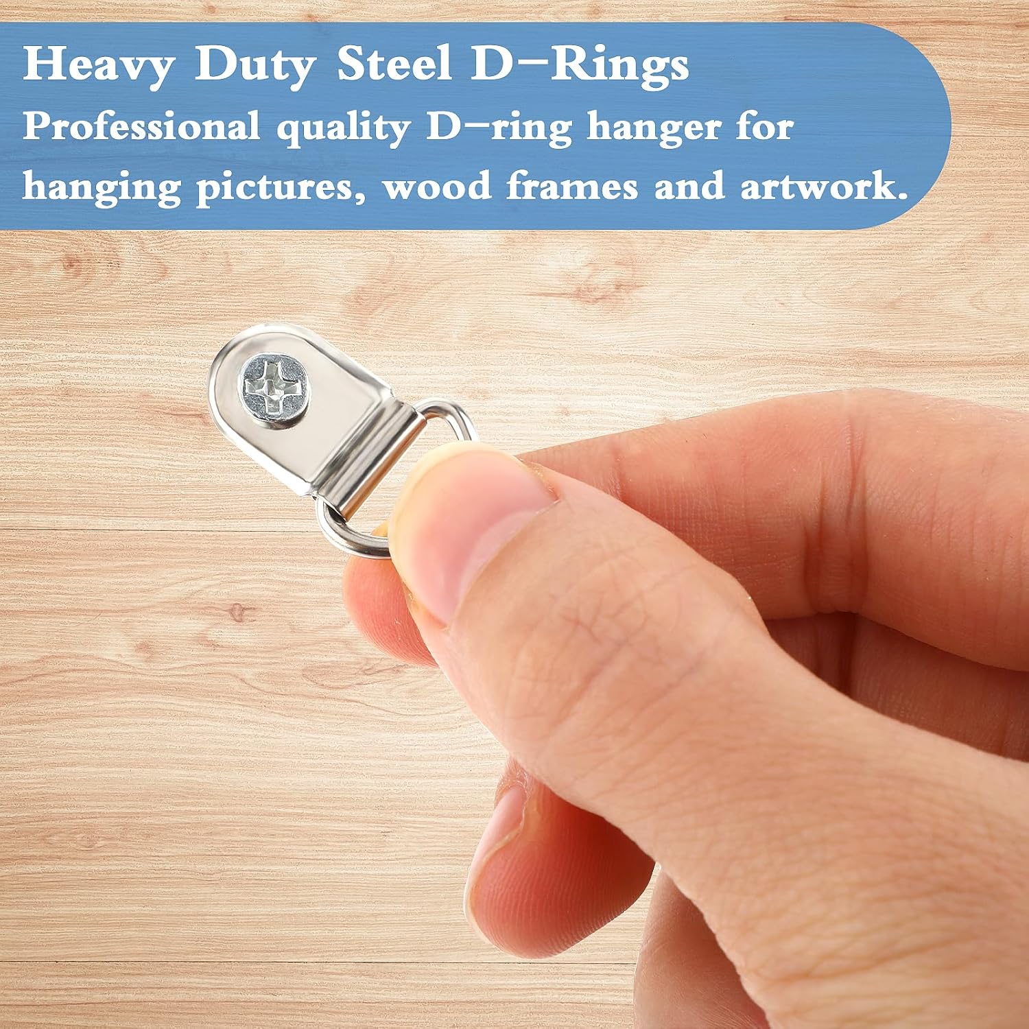 Generic 50pcs D Ring Picture Hangers with Screws, Heavy Duty Silver Iron Picture Hanging Hardware, Bulk D Rings, Single Hole Picture Frame Hanger, Picture Hooks for Mirror,Clock,Decoration,Artwork