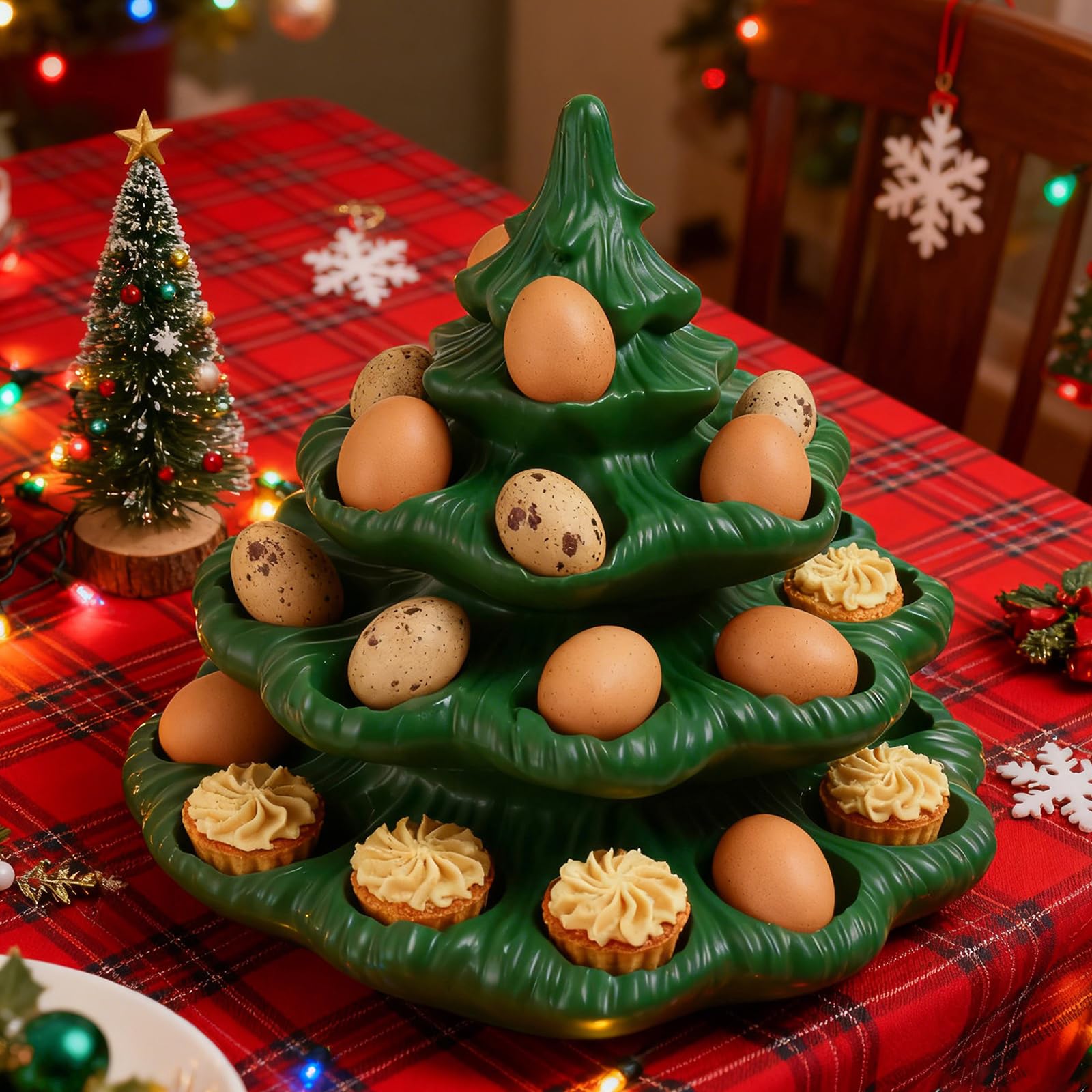 Bandeja para Servir de Resina con temática navideña para Huevos y refrigerios del Forma de árbol de Navidad Solución de Adorno de Cocina fácil de Limpiar Bandeja para Servir para árbol de