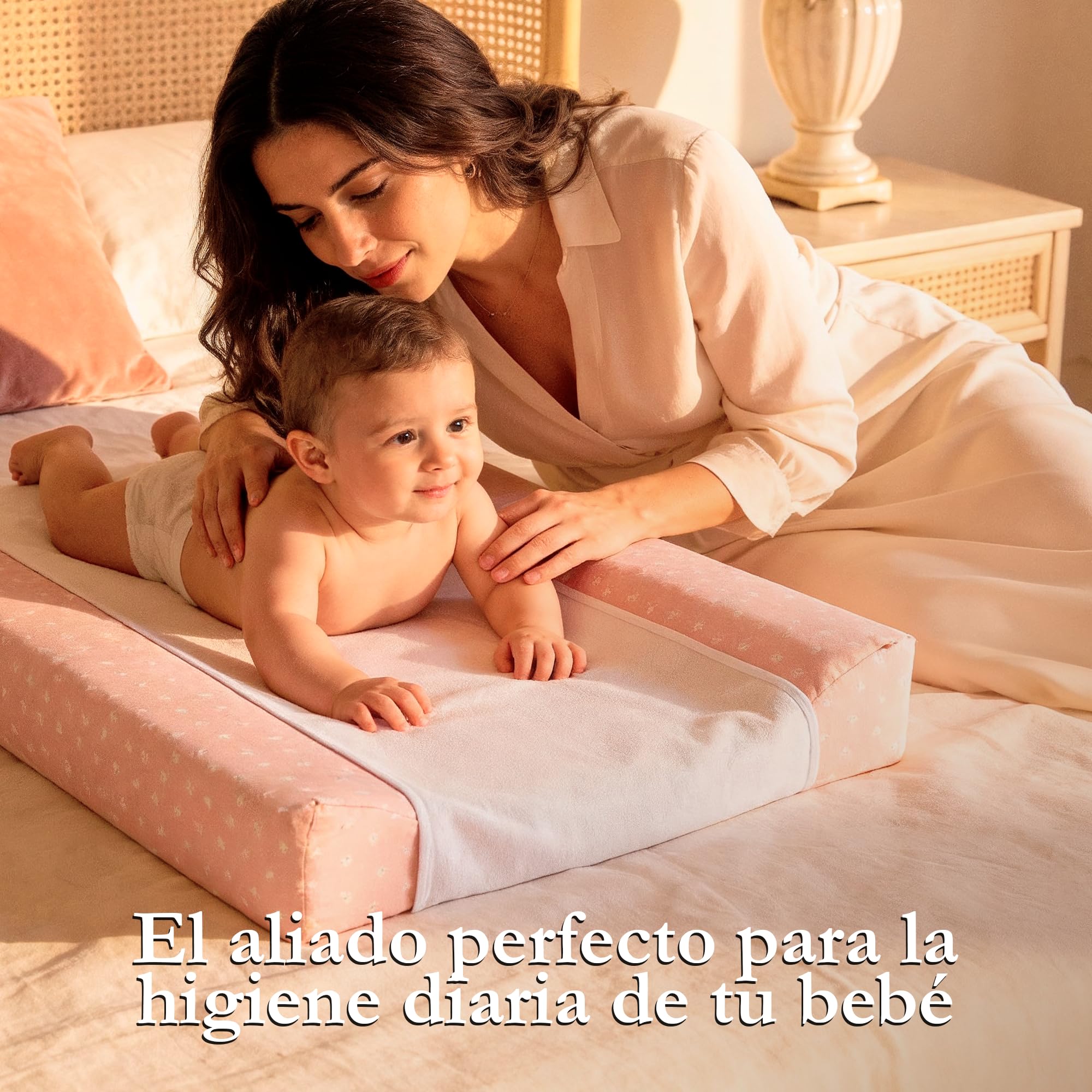 CAMBRASS Cambiador Bañera Bebe Acolchado de Algodon Impermeable y Ergonomico para Comoda o Cama 50x70x9 cm Rustic Rosa