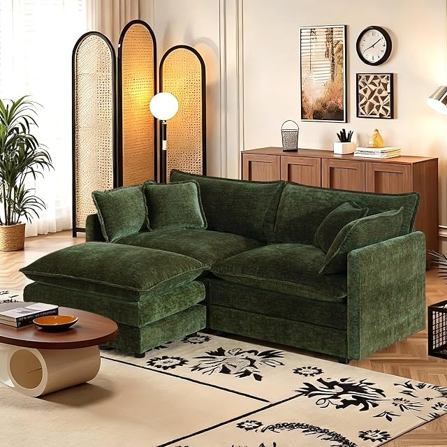SoarFlash Chenille Sectional Sofa Comfy L Shaped Modular Coush Sofa with Ottoman Modern 2 Seat Couch Deep Seat