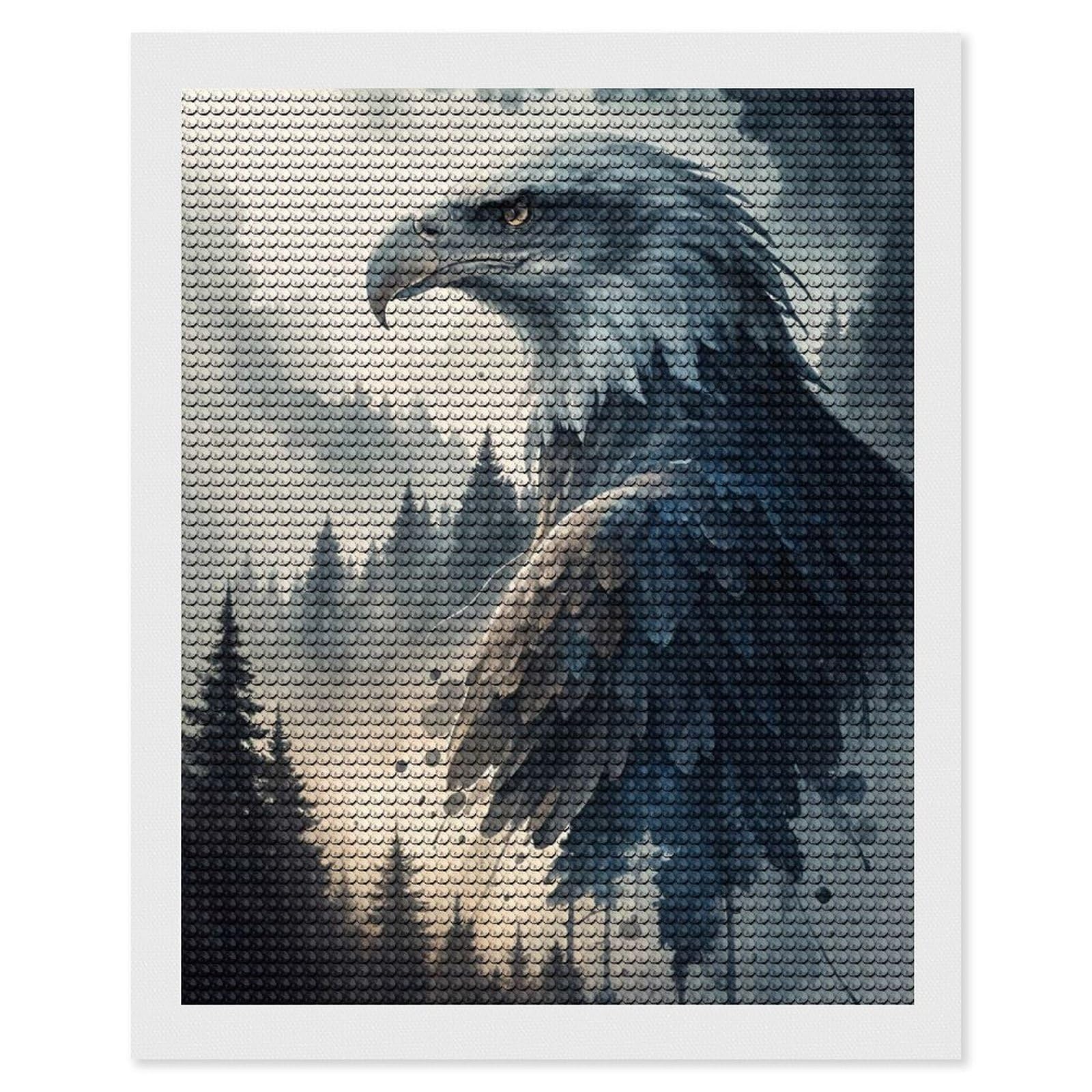 Junmoney Majestic Eagle in Misty Forest Diamond Painting Canvas Set 16"x20", Mindful Craft Activity, Nice Detail and Sparkle, Farmhouse Decor, Birthday Gift