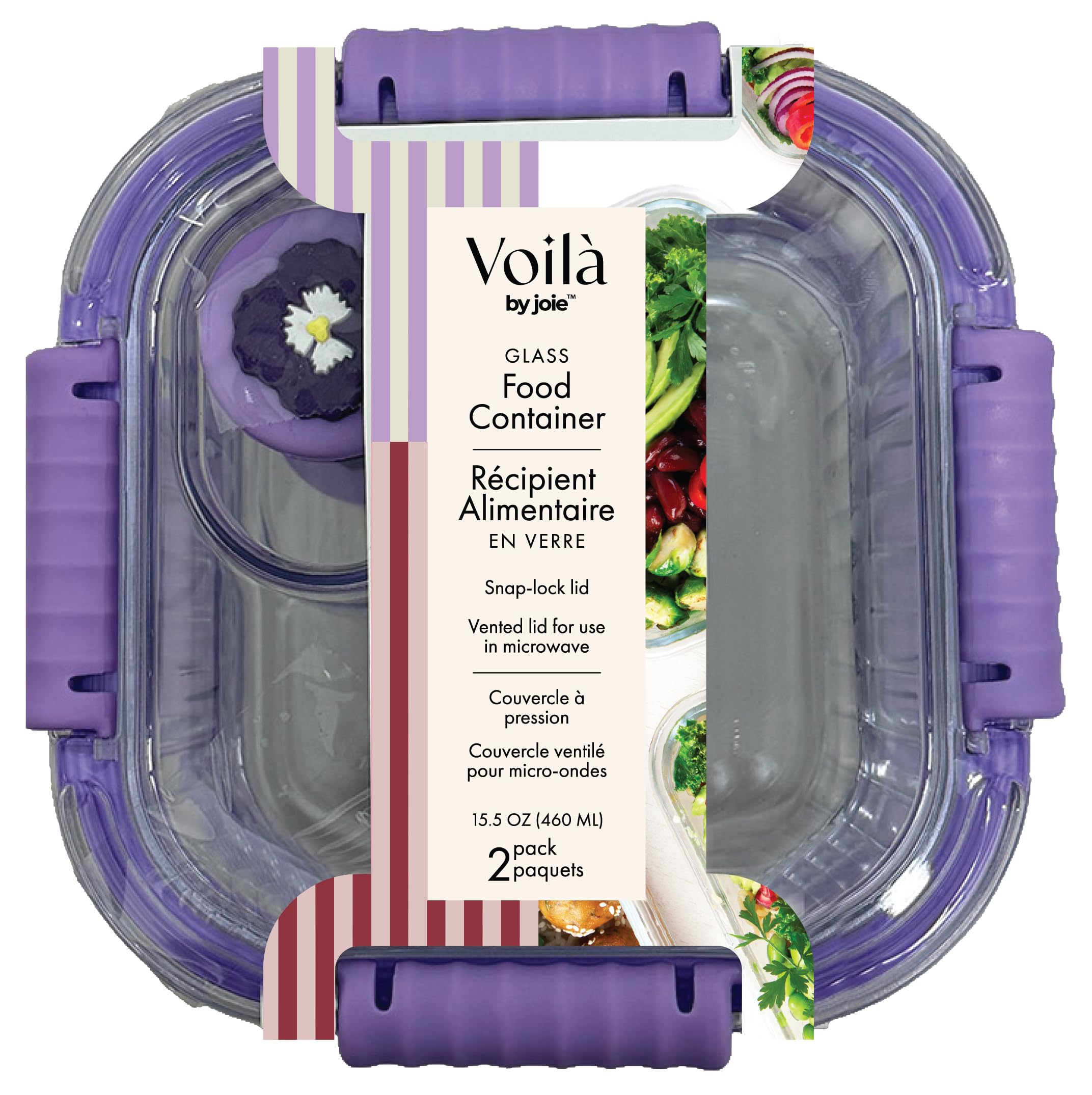 Voilà by Joie Square Glass Food Storage Container with Vented Snap-Lock Lid