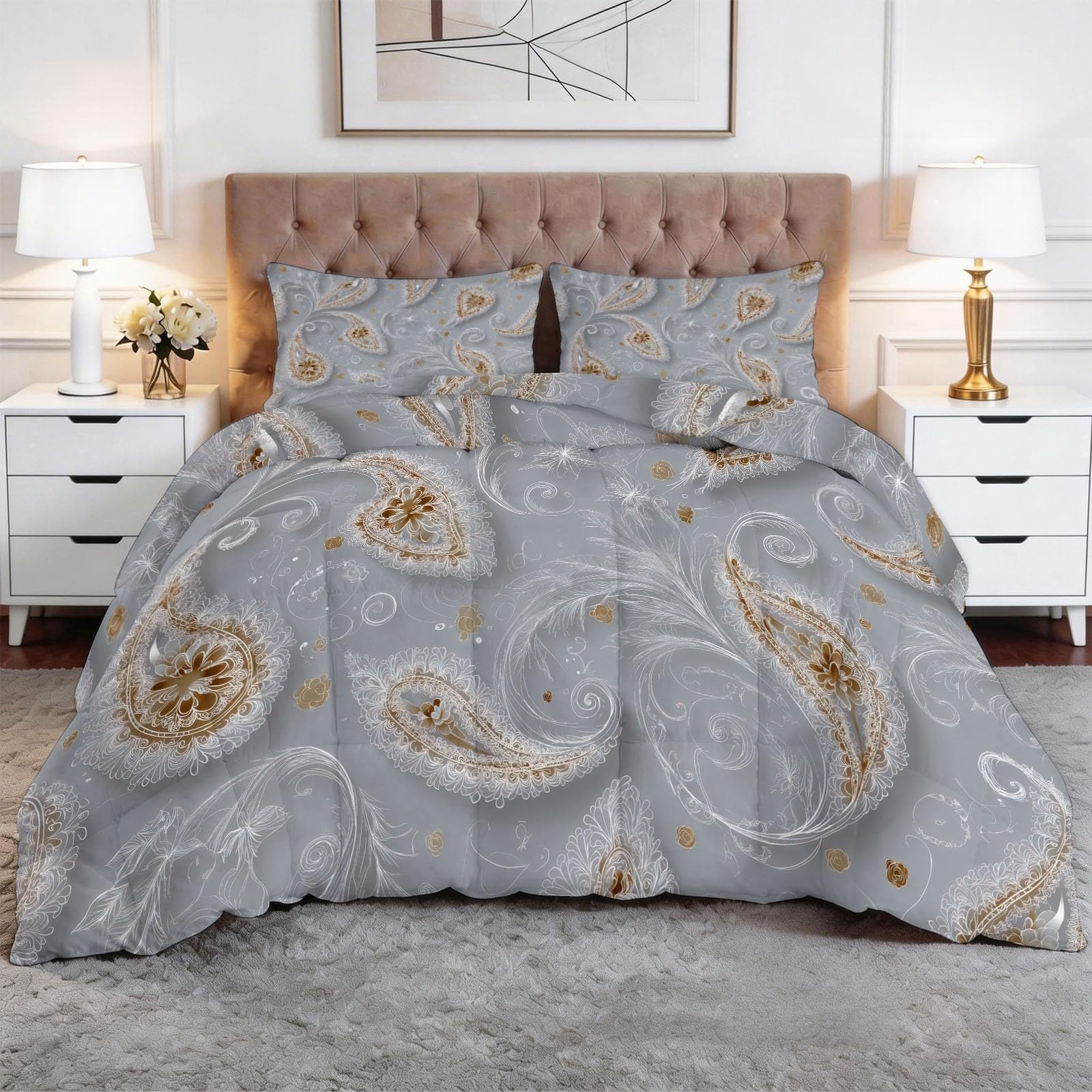 Trapunta Copriletto 150x200 cm Motivo paisley astratto Trapuntino 4 Stagioni Stampa 3D, Trapunta Inverno Estivo, Trapuntato Coperta Letto per Adulti Bambini