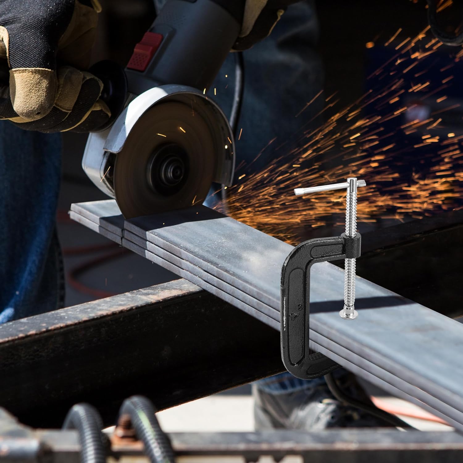 4 Pack 8 Inch C Clamp, Heavy Duty Steel C Clamps Set, Green Industrial Strength C Clamp for Woodworking, Welding, Building, Metal Workpiece