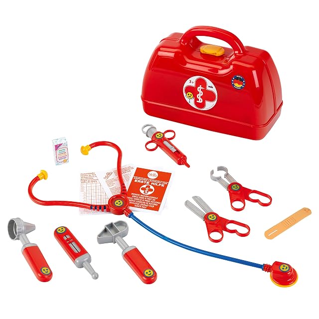 Theo Klein 4457 Maletín de médico, con Estetoscopio, termómetro, jeringuilla y Mucho más, Robusto con práctica asa de Transporte, Medidas 24 cm x 11 cm x 19 cm, Juguete para niños a Partir de 3 años