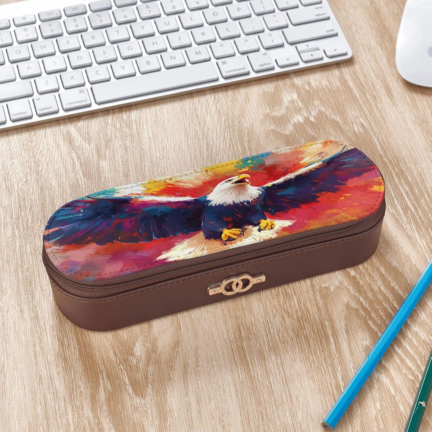 A majestic colorful eagle Leather Multi Slot Pen Storage Case image 3