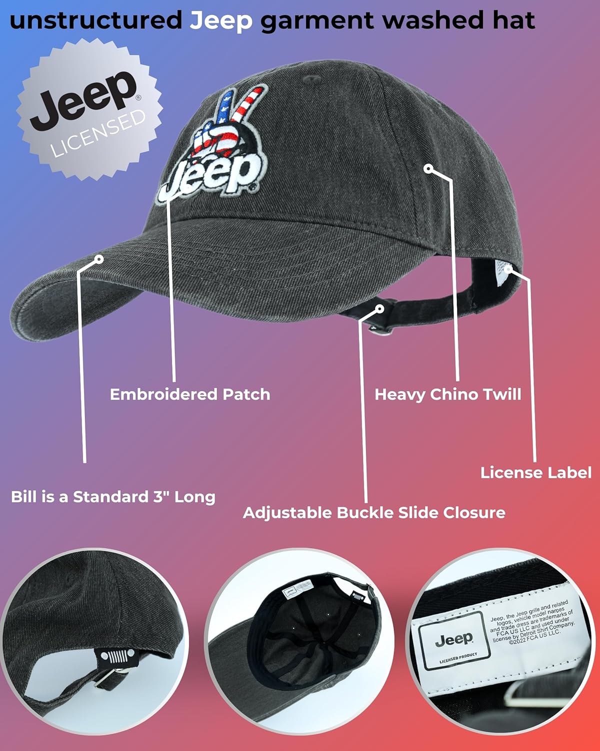 Jeep Wave USA Baseball Cap Wave Embroidered Patch Hat | Adjustable | Officially Licensed