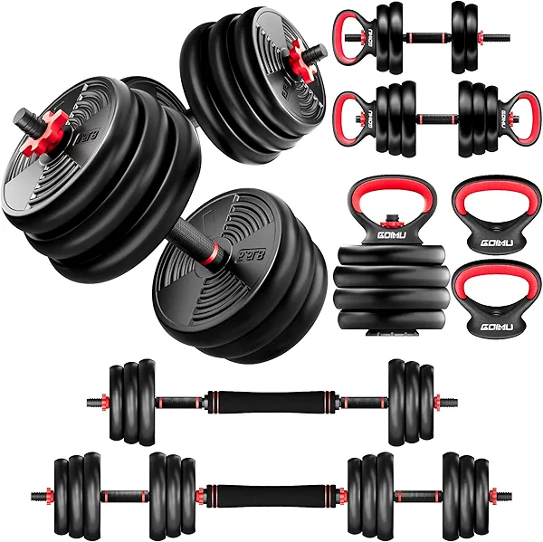 GOIMU Adjustable Dumbbells, 55/77LBS Free Weight Set, 4 in 1 Dumbbell Set Used as Barbell, Kellebell, Push Up Stand, Fitness Exercise for Home Gym Suitable Men/Women