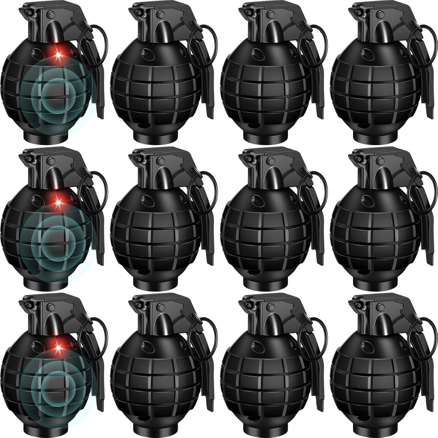 12 Pieces Plastic Hand Grenades with Realistic Sound Effects and Flashing Light, Toy