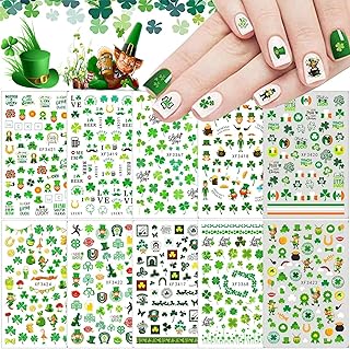 10 Sheets St Patrick’s Day Nail Art Stickers 3D Self-Adhesive Shamrock Nail Decals Green Clover Gold Hat Letters Nail Art Design Irish Nail Stickers for Women Kids Girls Nail Supplies Decorations