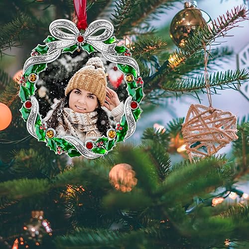 Miniatura 6 de Adorno para árbol de Navidad, marco de fotos de metal, colgante de 2.5 pulgadas, marco de fotos decorativo para mascotas, primera Navidad, familia,