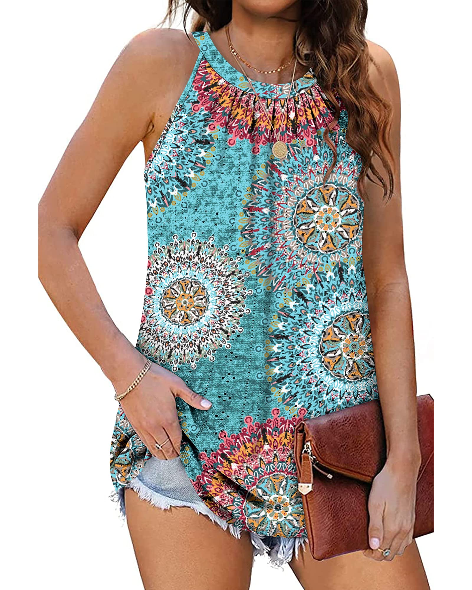 WNEEDU Canotte Donna Estiva Top con Collo Halter Senza Maniche Cami Shirt Canotta Donna Elegante