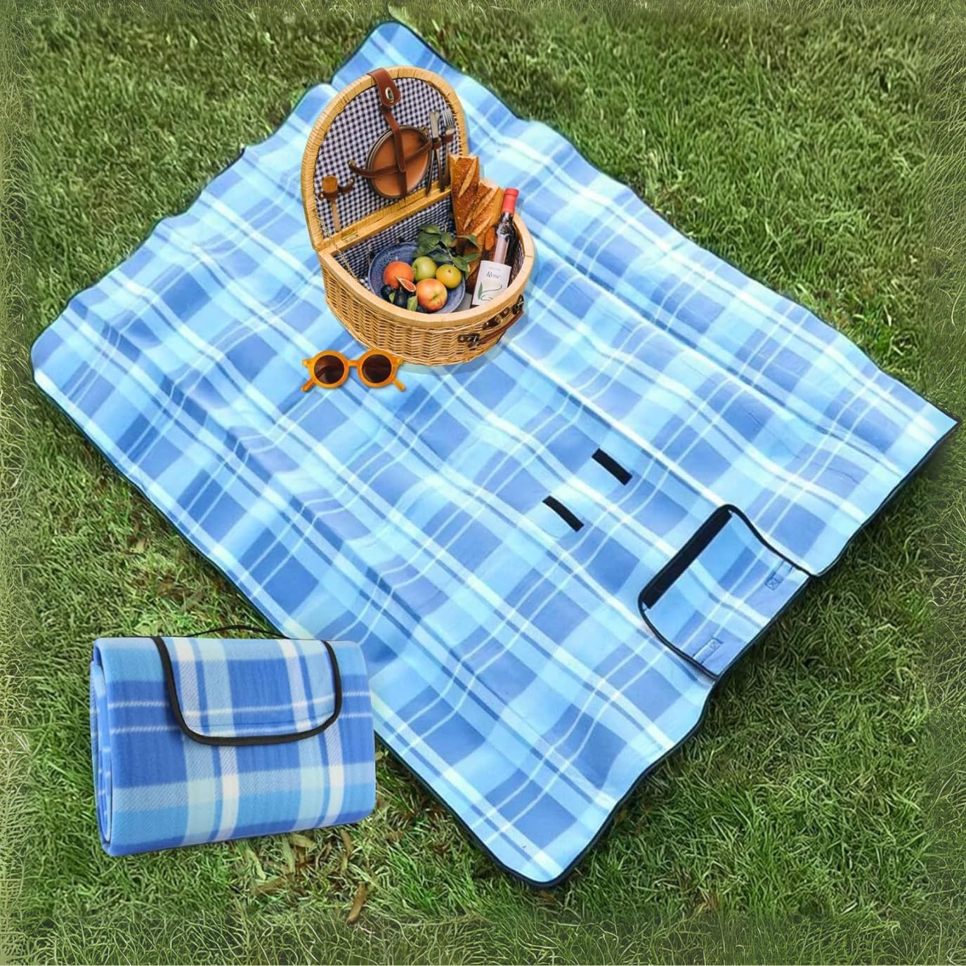 Garden Mile Heavy Duty Blue Waterproof Picnic Blanket 135cm X 105cm Compact Car Beach Mat Easy Clean Beach Blanket Waterproof Sandproof Indoor And Outdoor Mat For Picnic Camping Beach Festivals