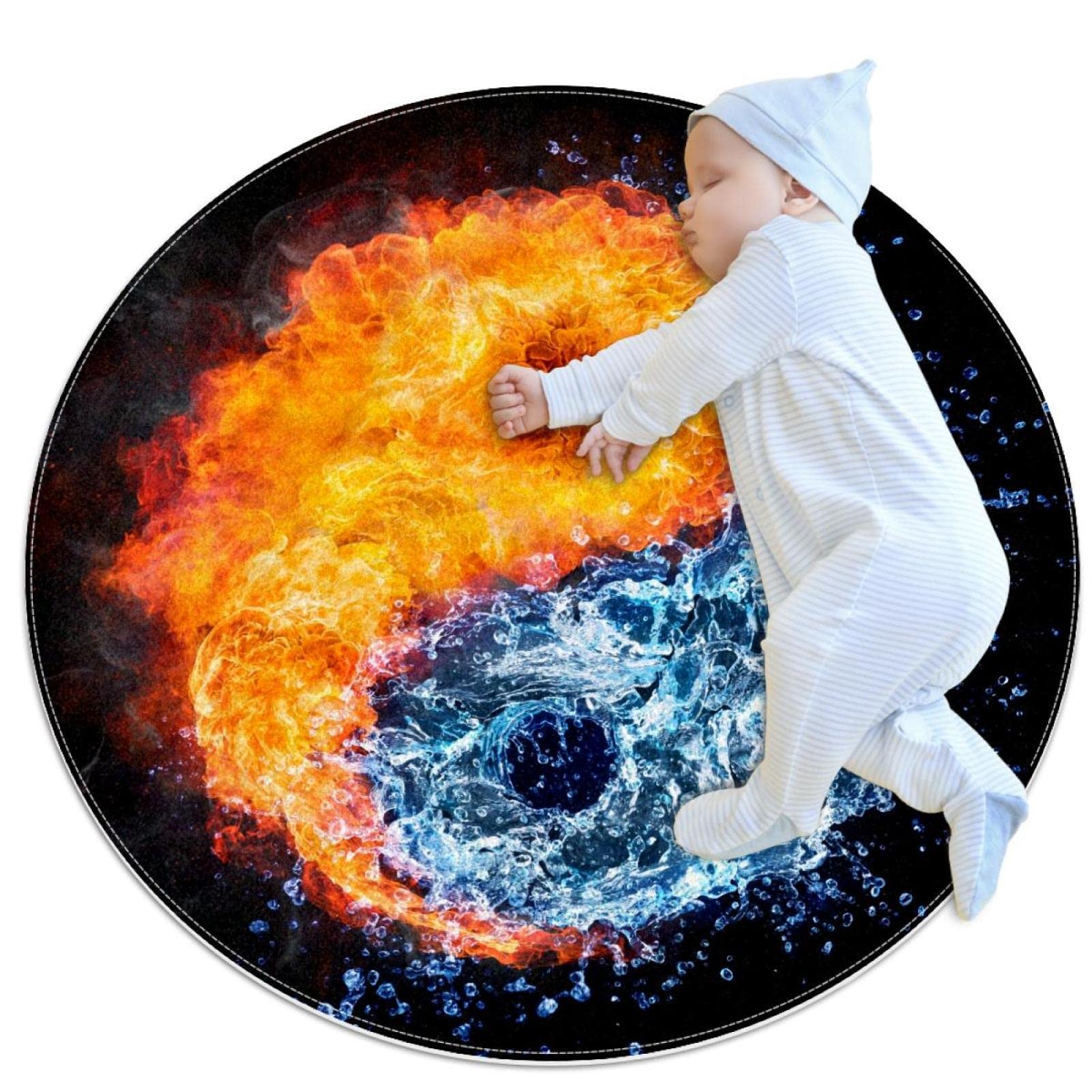Tapis de salle de bain antidérapant rond 1m motif Yin Yang sécurité