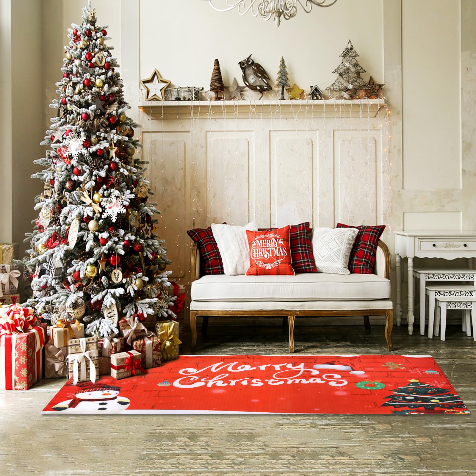 Tapis Noel,Tapis De Passage,Tapis De Bain,Tapis De Salon,Tapis De Cuisine Antiderapant En Flanelle Deco Noel Interieur,Rectangulaire