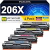 206X 206A Toner Cartridges with Chip for HP 206A 206X Toner Cartridge 4 Pack High Yield to Work with HP Color Pro MFP M283fdw M283cdw M255dw M282nw Printer Toner BCMY, 4 Pack