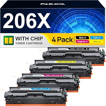 206X 206A Toner Cartridges with Chip for HP 206A 206X Toner Cartridge 4 Pack High Yield to Work with HP Color Pro MFP M283fdw M283cdw M255dw M282nw Printer Toner BCMY, 4 Pack