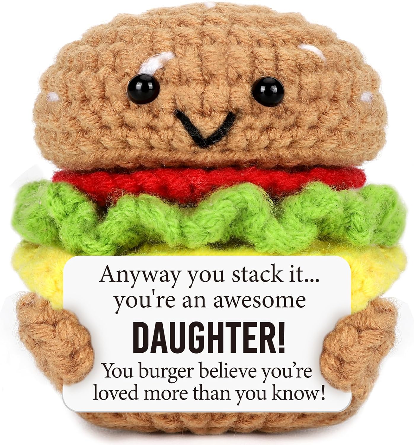 Mini Mother's Day Graduation Gifts for Daughters Inspirational Daughter Gifts from Mom Dad Parents Handmade Positive Crochet Burger for Motivational Encouragement Cheer Up Birthday Gift Desk Decor