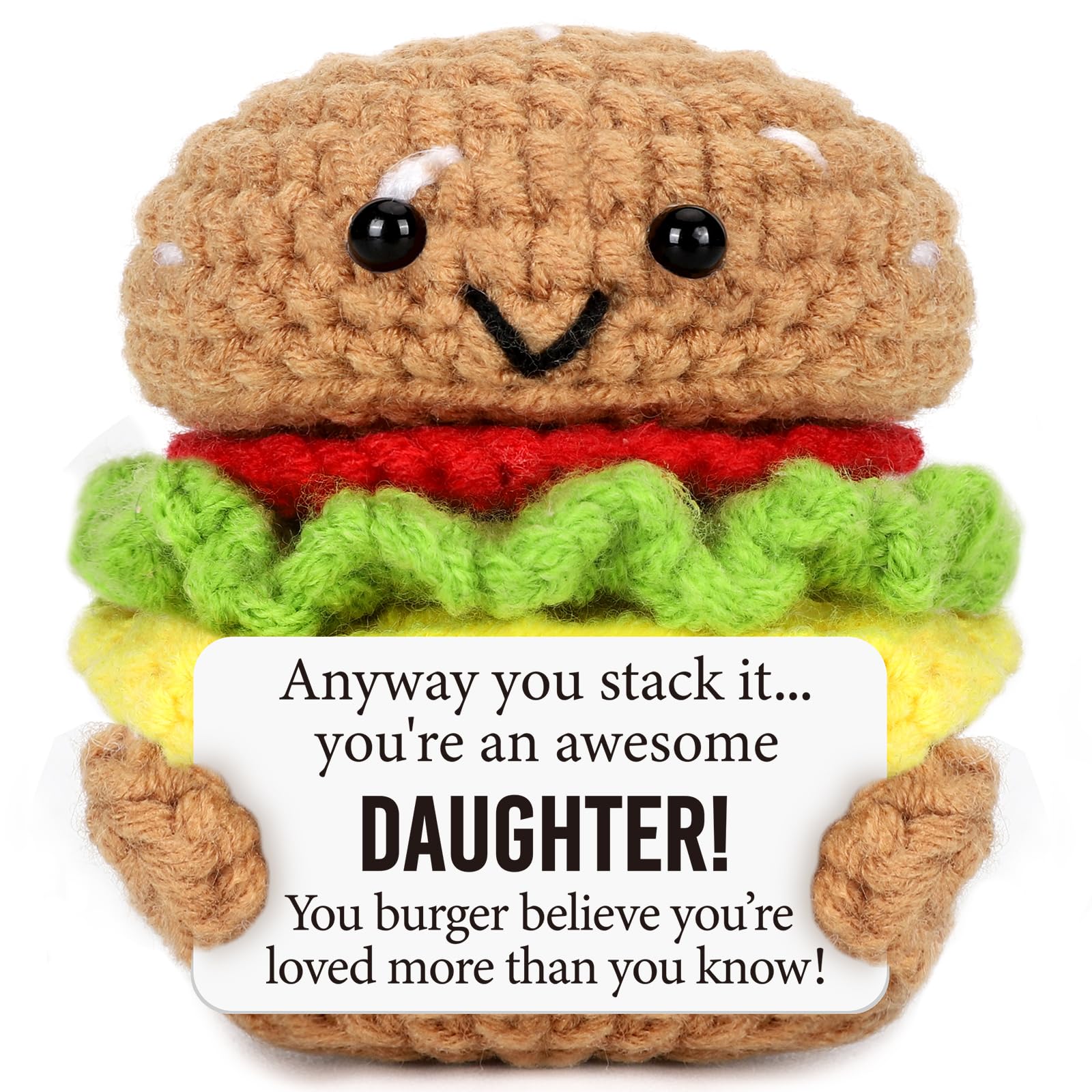 AVBODA Mini Inspirational Daughter Birthday Gifts from Mom Dad Cute Handmade Positive Crochet Burger for Dauther from Parents Motivational
