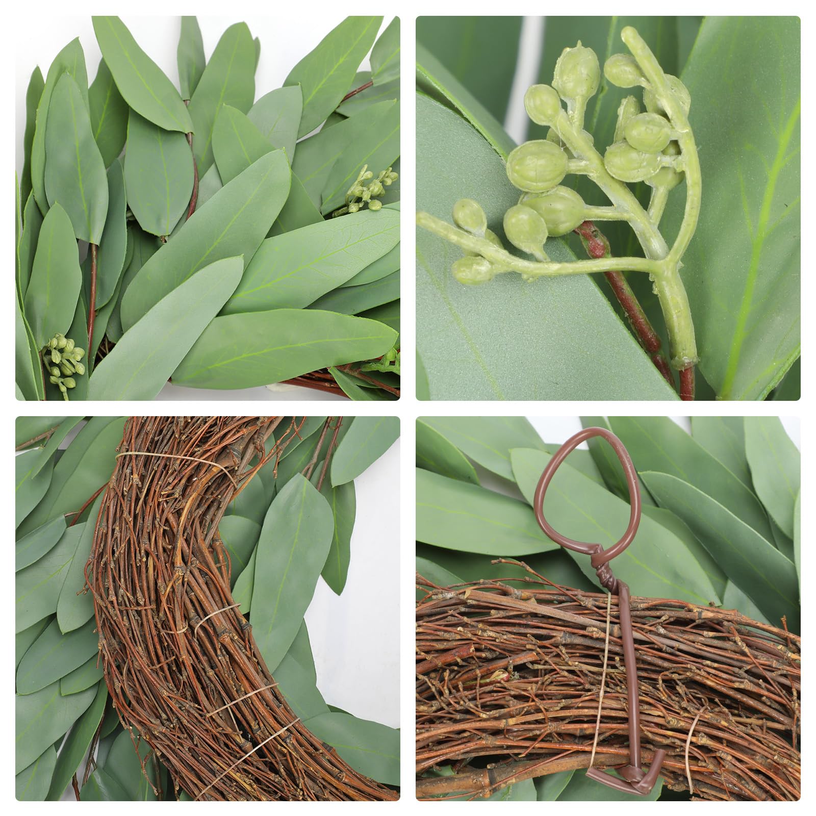 Briful Künstlicher Eukalyptuskranz 50 cm – Türkranz Eukalyptus Ganzjährig – Dekokranz für Haustür, Wand, Fenster, Tisch – Herbstkranz, Frühlingskranz, Hochzeitsdeko, Weihnachtskranz