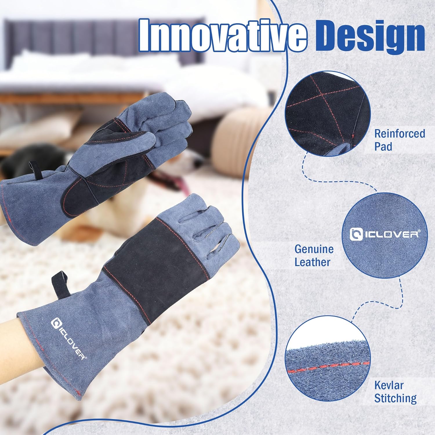 IC ICLOVER Animal Handling Gloves Snake Bite Proof, Double Leather Padding, Anti-bite Dog Cat Bird Reptile Control Protection