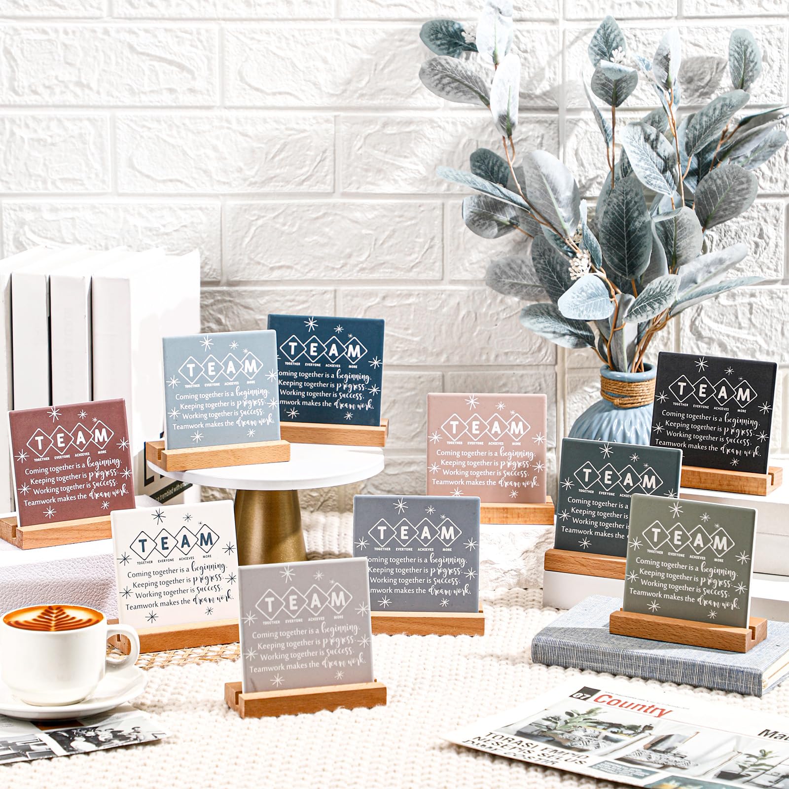 Roowest 10 pezzi citazioni ispiratrici decorazione da scrivania versi bibbia cartello in ceramica regalo di apprezzamento cristiano dipendente collega motivazionale targa da tavolo con supporto in
