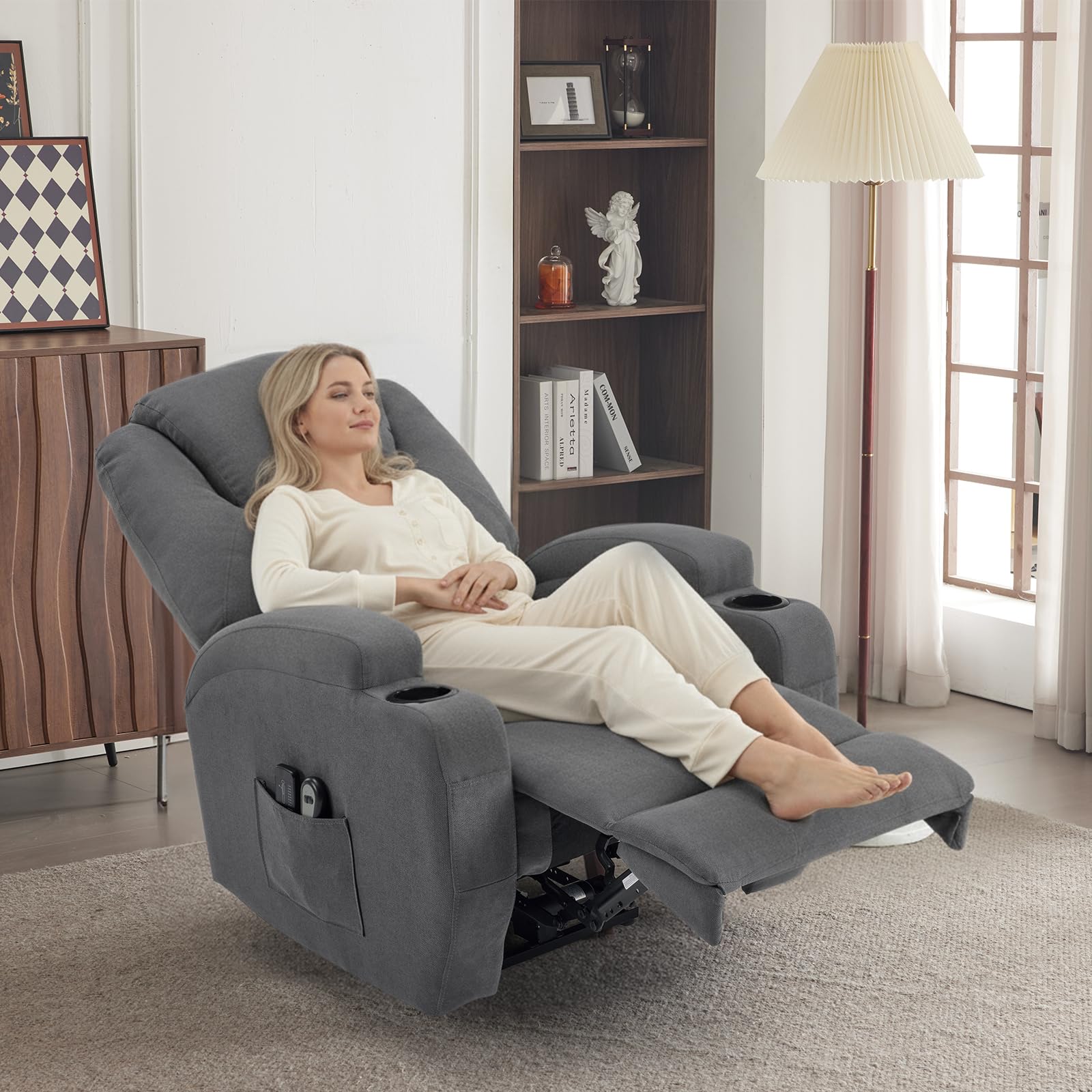 Fauteuil Électrique Relax, Fauteuil de Relaxation avec Fonction Massage et Chaleur, Inclinaison Réglable et Repose-Pieds (Gris foncé)