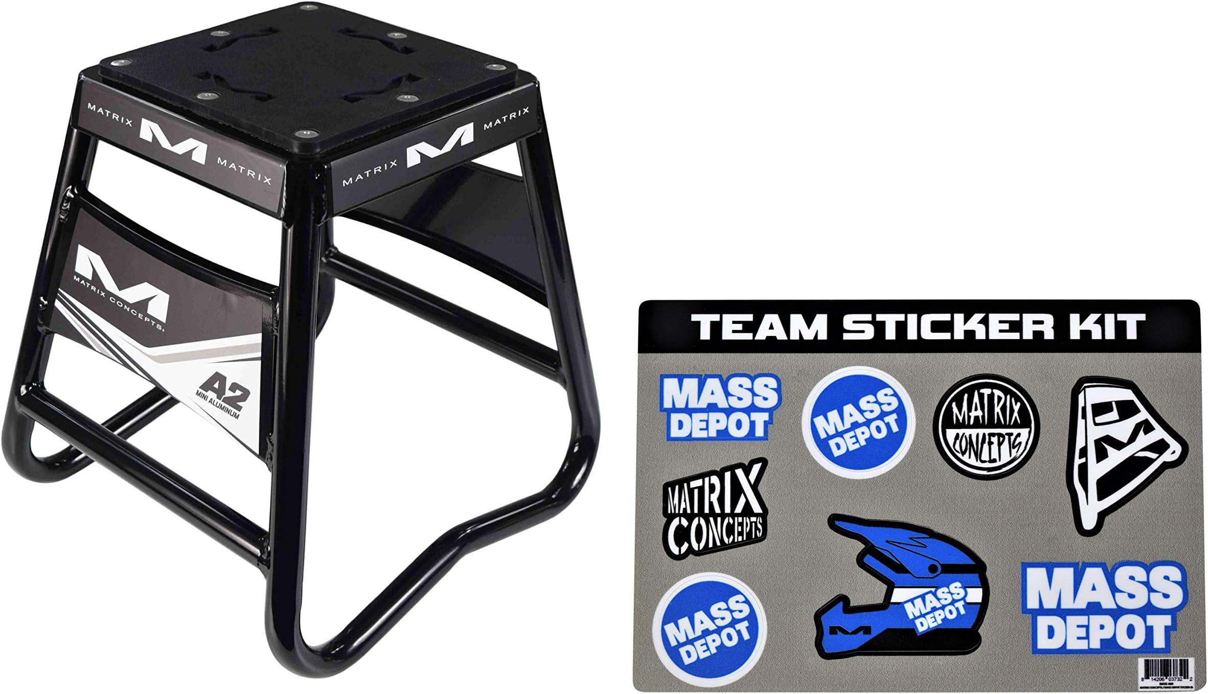A2 Aluminum Stand Aircraft Quality Tubing with Anti-Rock Perfect for 50cc, 65cc, & 85cc Bikes Includes Sticker Pack (Black)