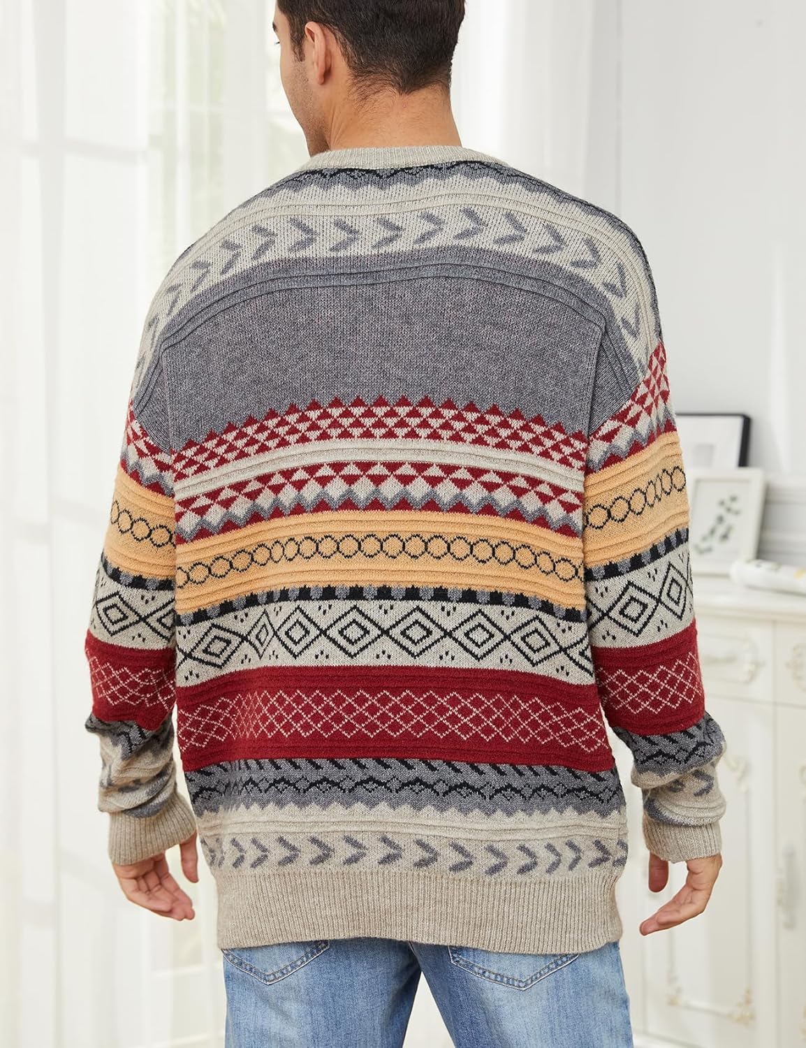 Gihuo Men Vintage Striped Sweater Grandpa Fall Winter Pullover Long Sleeve Crewneck Jumper Knit Christmas Sweater Tops - Image 5