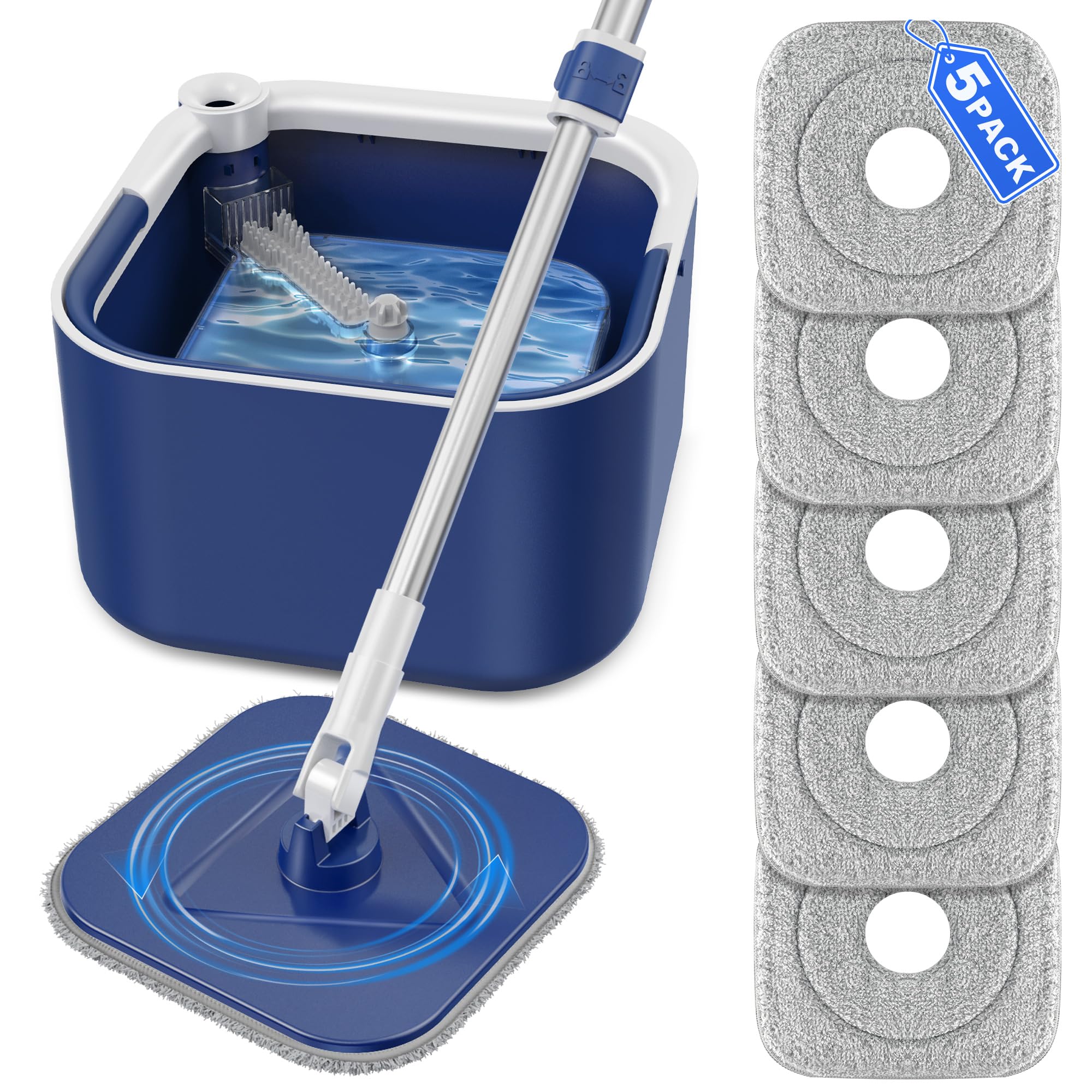 Set di mocio rotante e secchio, separati per serbatoi d'acqua puliti e sporchi, testa in microfibra autorestringente a mani libere, mocio piatto per la pulizia di pavimenti in legno