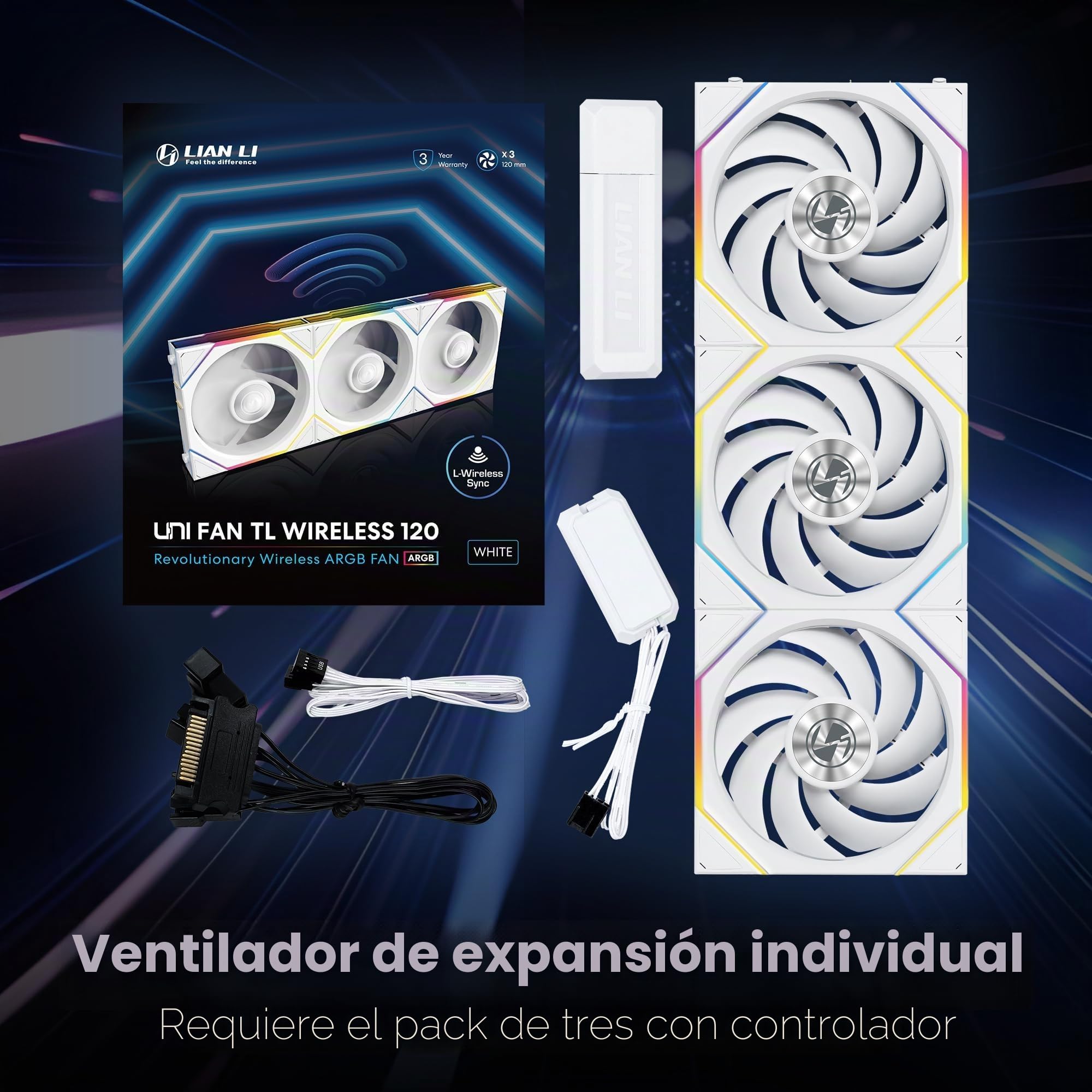Lian Li UNI FAN TL Wireless L?fter, ARGB, PWM, 3er-Pack - 120 mm, wei?